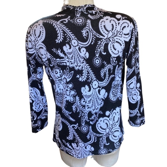 Cache Open Front Paisley Black and White Hi Low Point Cardigan Size Small - Picture 2 of 7